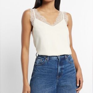 Express Satin Lace Strap V-Neck Downtown Cami (Swan) - size Medium